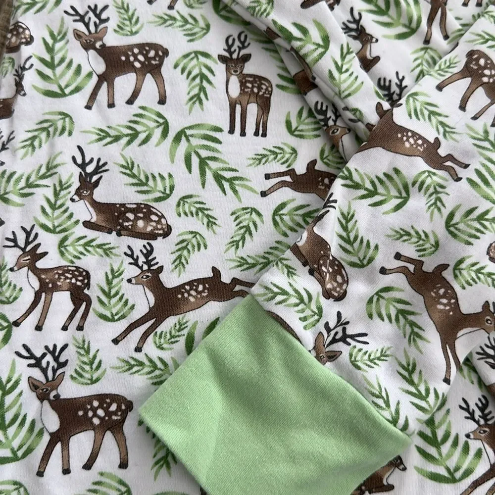 Magnolia Baby Green and Brown Pajama Sets with Whimsical Deer Design